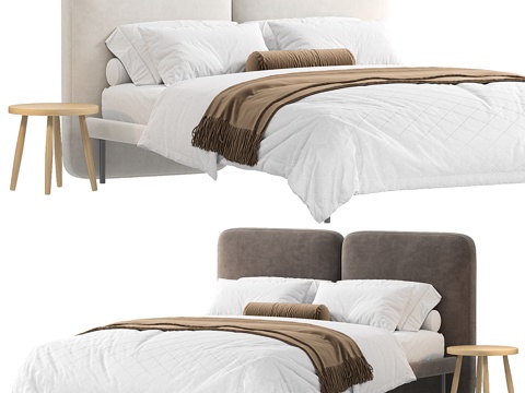  现代奶油风 Bolzan Bett 布艺双人床3d模型 