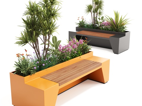  现代户外卡座 商业卡座 花箱3d模型 