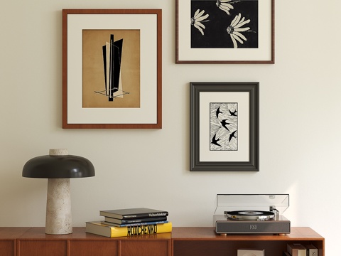 侘寂中古挂画组合su模型