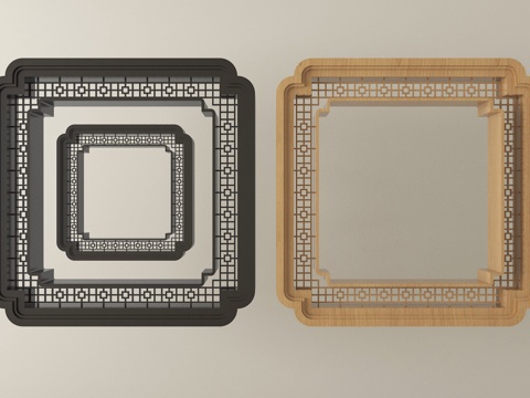 新中式花格窗 窗花 雕花窗su模型