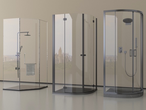 现代淋浴间 淋浴房 弧形淋浴房su模型