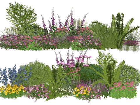  现代庭院植物堆景观组合su模型 