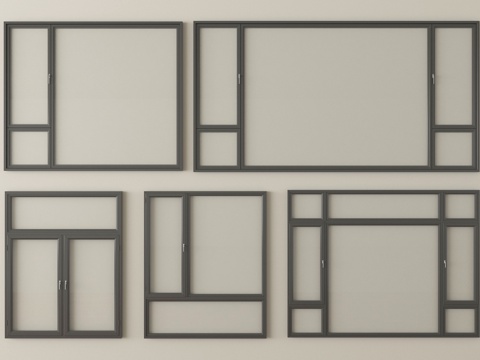 现代窗组合 平开窗 落地窗 阳台窗su模型