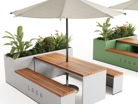 现代户外休息凳 户外椅 户外长椅组合 休闲异形座椅 花箱su模型