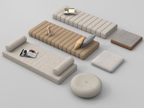 现代坐垫 沙发坐垫 飘窗垫 圆坐垫 抱枕su模型