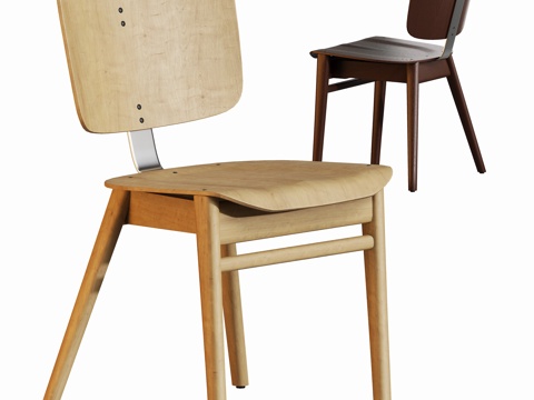 现代原木餐椅单椅su模型