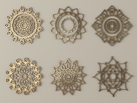 中式雕花 灯盘 金属雕花su模型