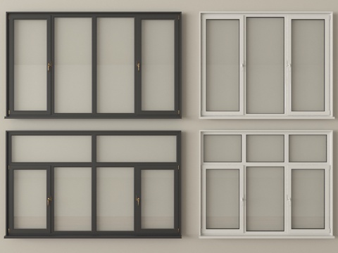 现代窗组合 平开窗 落地窗 阳台窗su模型