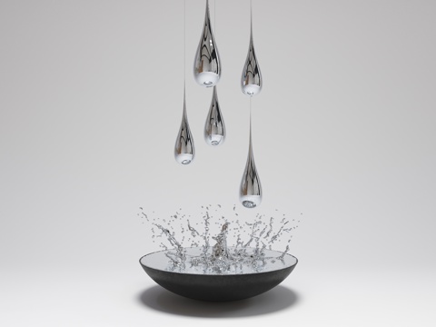 水滴雕塑 雕塑装置 水花 不锈钢水滴 室内雕塑装饰 水滴摆件su模型