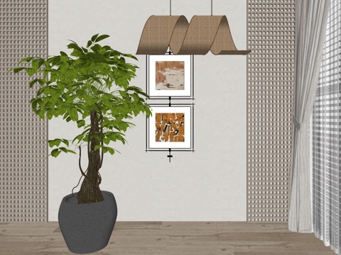 现代室内盆栽植物su模型