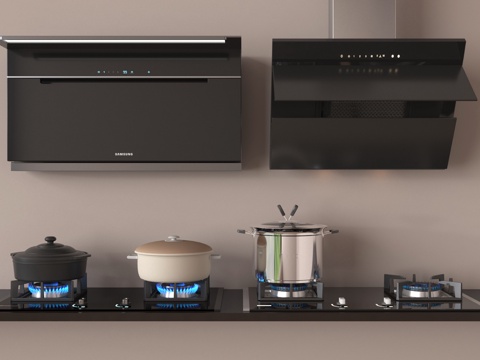 现代油烟机 灶具 炉具su模型