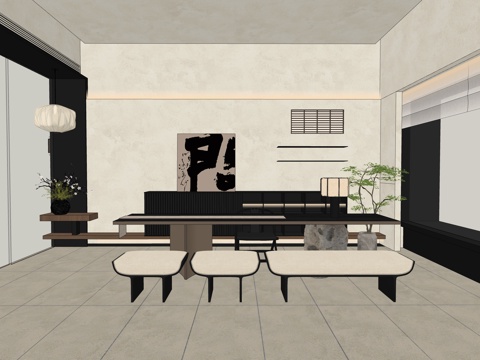 新中式侘寂风宋代美学茶几茶桌su模型