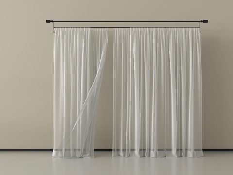 现代窗帘纱帘 布帘褶帘su模型