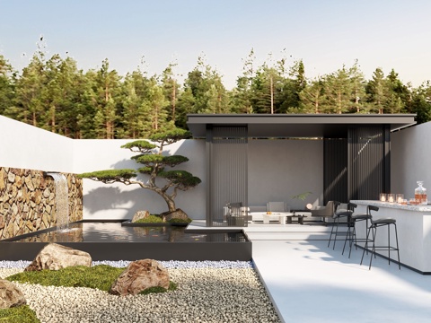 现代庭院景观 别墅庭院 庭院水景 庭院凉亭 枯山水su模型