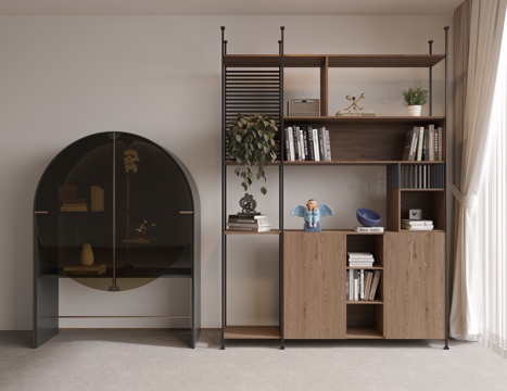 现代意式书柜 书房 成品 开放 办公室 书架su模型