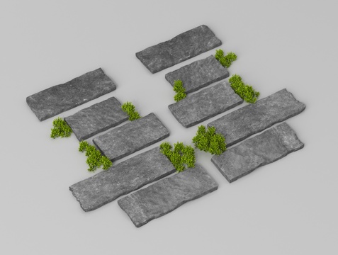 现代老石板铺地 园路 自然石 青石板 踏步su模型