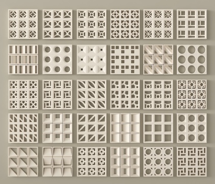 现代水泥砖 水泥砖隔断 镂空水泥砖su模型