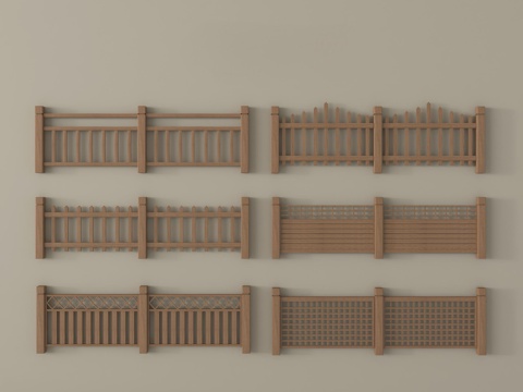 现代木栅栏 围栏护栏 栏杆 木篱笆su模型