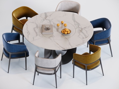 现代意式圆餐桌su模型