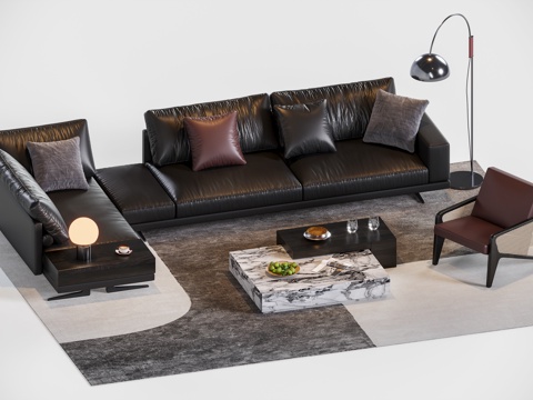  现代暗黑组合沙发3d模型 