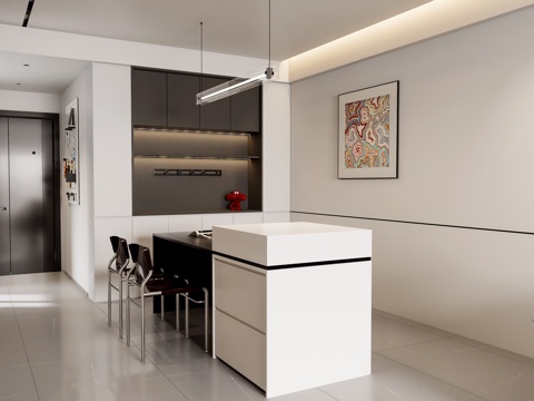 现代极简，极简客厅，黑白灰极简，现代客餐厅su模型