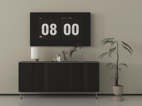 中古风电视柜 落地电视柜 电视 绿植 摆件su模型