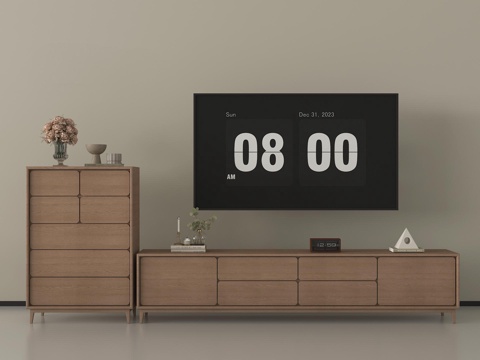 现代木纹电视柜 简约边柜 斗柜 矮柜 电视su模型