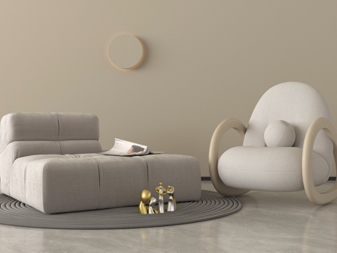 现代单人沙发椅 布艺休闲椅 懒人沙发su模型