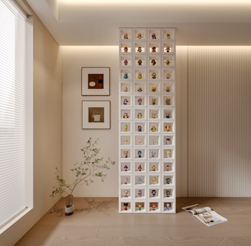  现代手办隔断 潮玩公仔 手办柜 盲盒公仔 玩具 手办展示柜3d模型 