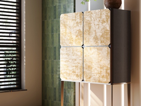 现代意式斗柜 意式轻奢边柜 意式轻奢床头柜 意式轻奢装饰柜su模型