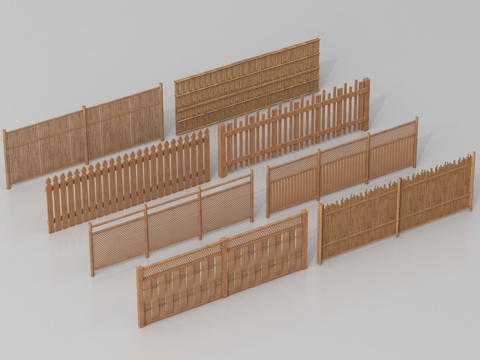 新中式栅栏 篱笆 围栏护栏 栏杆  实木护栏su模型