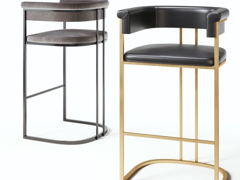 现代轻奢吧椅 吧台椅 皮革su模型