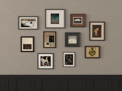 意式装饰画 挂画组合su模型