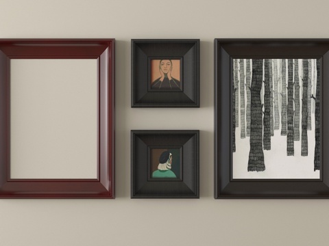 复古轻奢挂画 复古装饰画 相框su模型