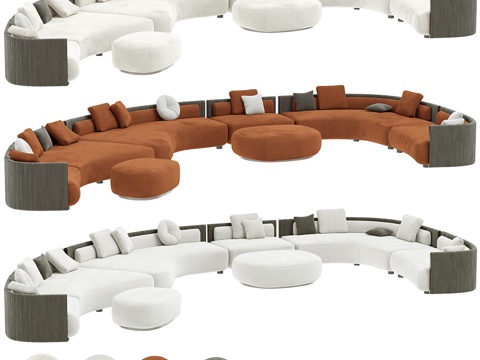  现代意式 Bezier Cord 弧形布艺组合沙发3d模型 