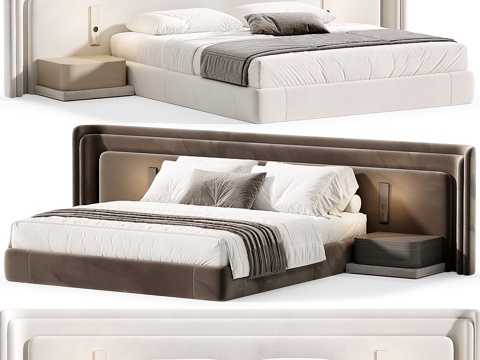  现代意式布艺双人床3d模型 