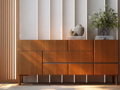 现代中古边柜  现代中古斗柜su模型su模型