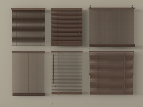 新中式百叶帘 卷帘 窗帘su模型