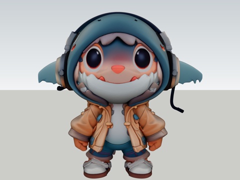 可爱鲨鱼人物卡通动漫手办IPsu模型