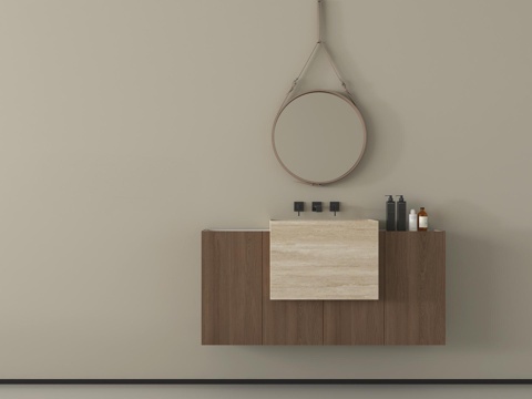 现代立式洗手台 洗手台盆 镜子su模型