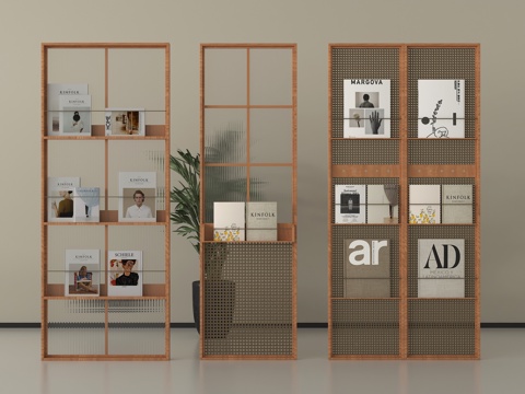 中古风玻璃屏风隔断 立式书架su模型