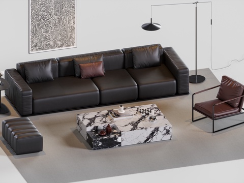  现代暗黑组合沙发3d模型 