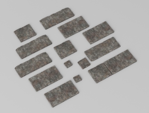 现代汀步 老石板铺地 园路 自然石 青石板 踏步su模型