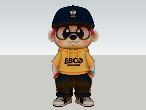 可爱卡通老鼠袋鼠人物su模型