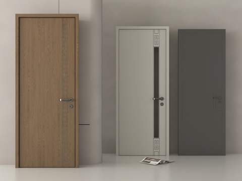 现代单开门 卧室门 实木门su模型