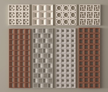 现代水泥砖隔断 预制镂空水泥砖su模型