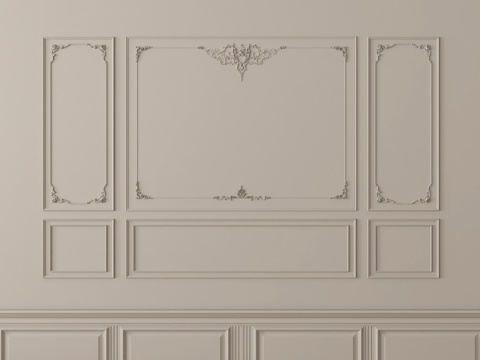 法式雕花石膏线条 沙发电视背景墙su模型