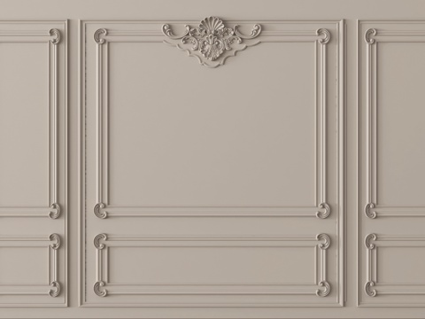 法式雕花石膏线条 沙发电视背景墙su模型