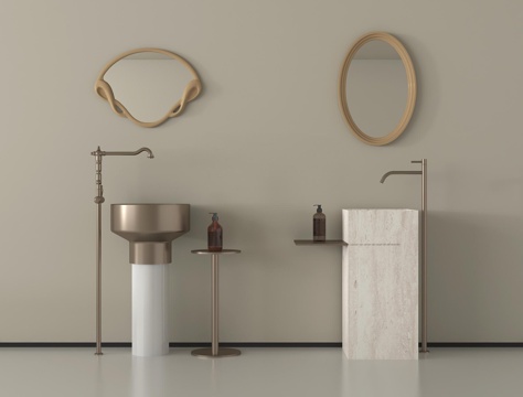 现代洗手台 洗手盆 柱盆 镜子su模型