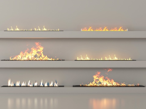 现代轻奢壁炉 火炉 嵌入式电子壁炉 火焰su模型